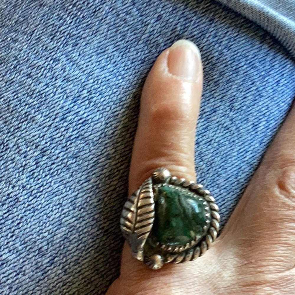 Ring Antique Native American Sterling Silver Malachite sz 6 1/2